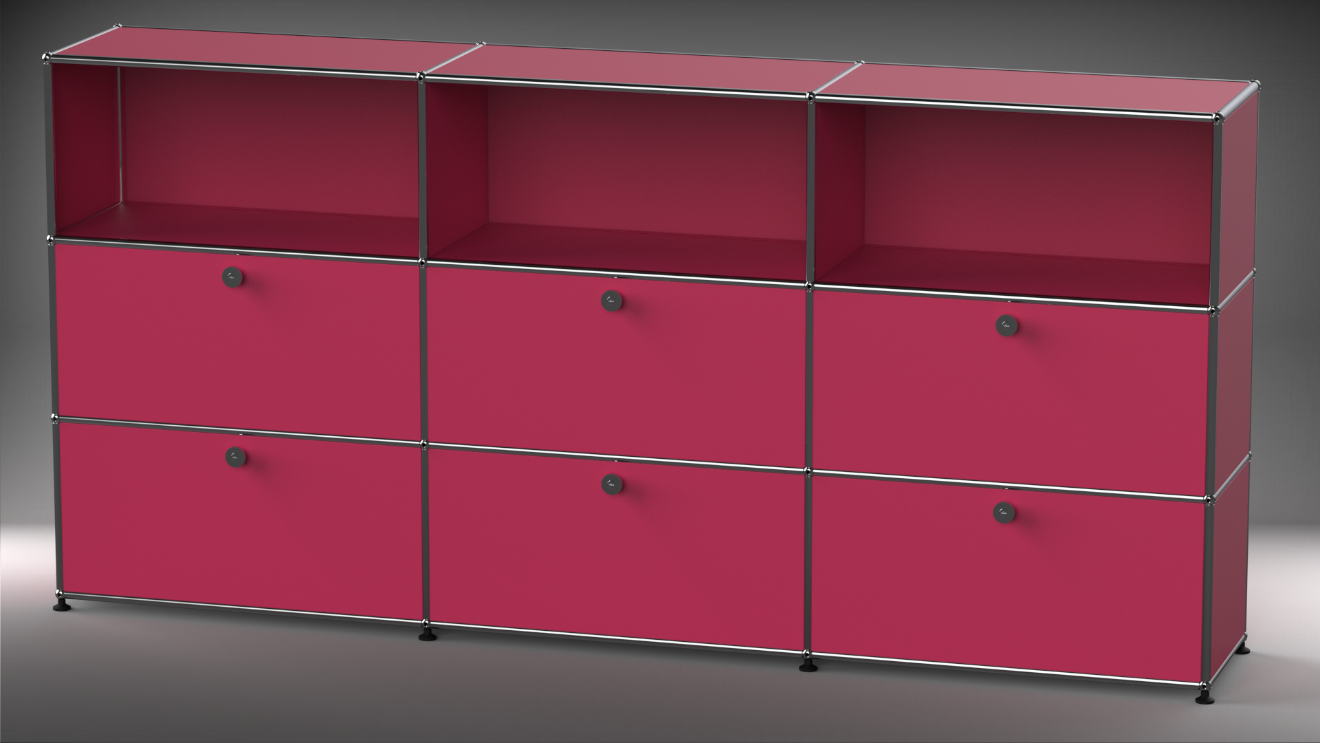 Highboard 3x3 mit sechs Klappen oben offen