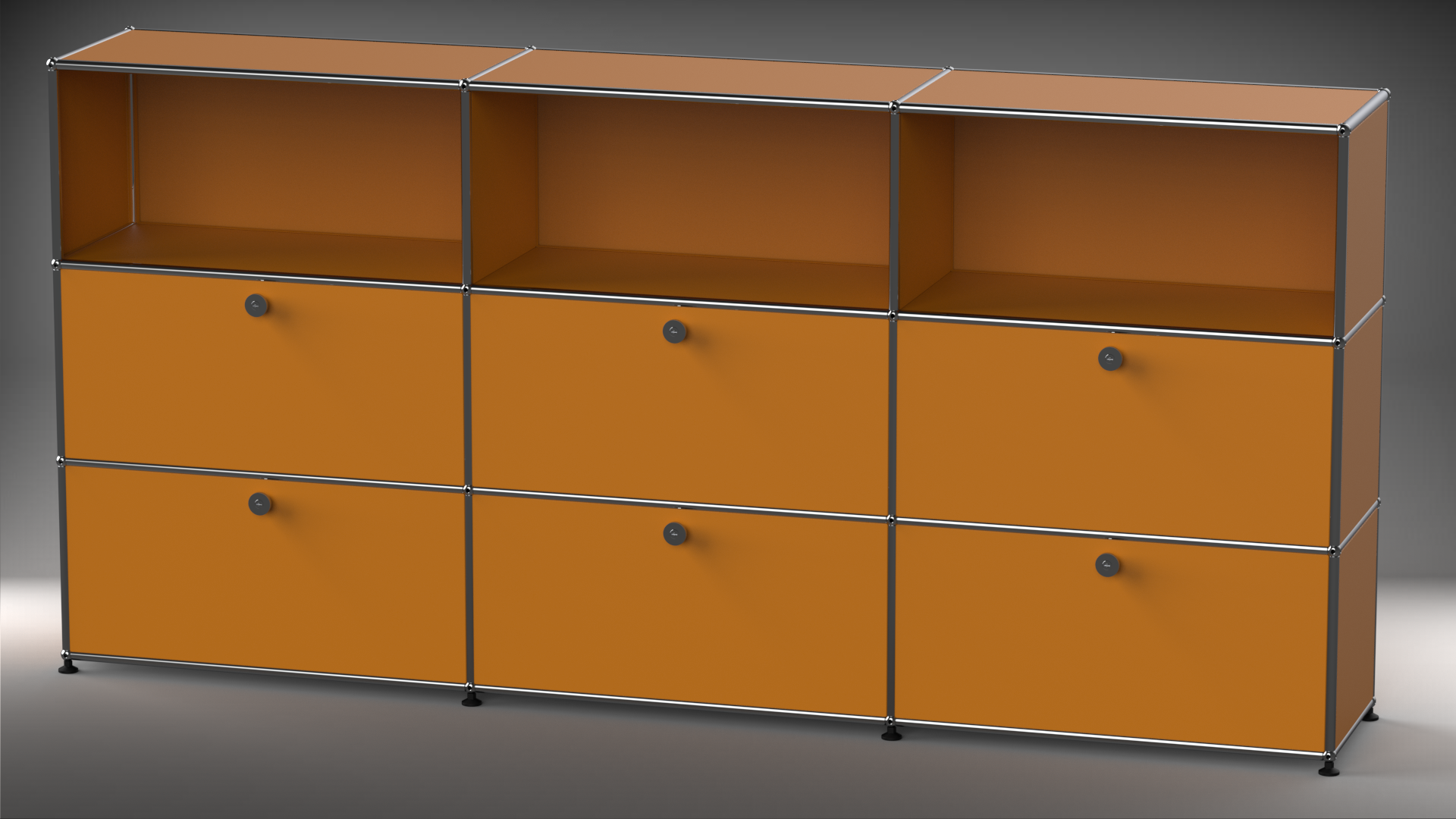 Highboard 3x3 mit sechs Klappen oben offen