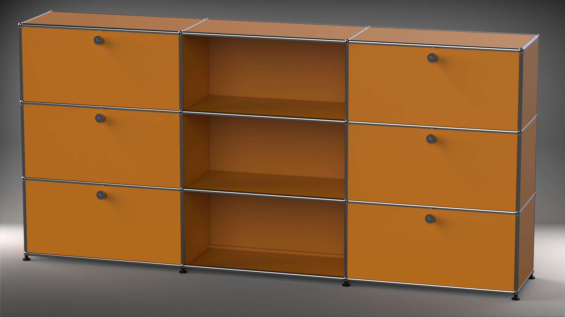 Highboard 3x3 mit sechs Klappen mitte offen