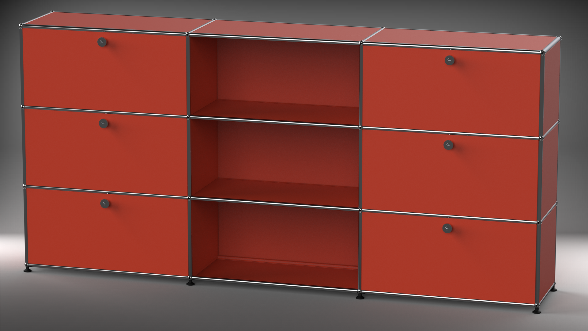 Highboard 3x3 mit sechs Klappen mitte offen