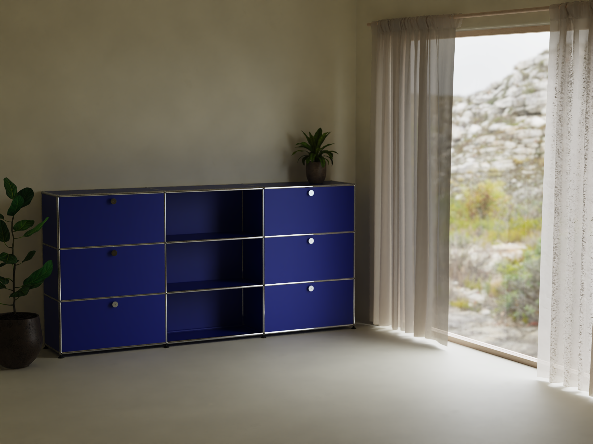 Highboard 3x3 mit sechs Klappen mitte offen